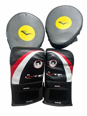 Boxing Gloves and Focus Mitts Set - Black, Red, White